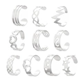 10er-Set verstellbare Zehenringe in Silber mit Stern- und Mondmotiven und geometrischen Designs - Multi-Design-Stil / Silber Stil