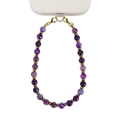 Cinturino per telefono in agata a strisce viola 8mm con chiusure a moschettone dorate - Agata Viola