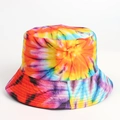 Colorful tie-dye bucket hat with 3D print pattern for outdoor sun protection - Rainbow