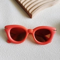 Fashionable coral orange thick frame sunglasses with dark brown lenses and gold accents - Orange Pink