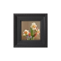 Square black vintage photo frame with textured layers and a colorful floral art print - Black
