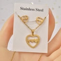 Parure de bijoux en acier inoxydable doré avec collier et boucles d'oreilles cœur - Trois Cœurs / Doré