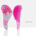 Pink transparent detangling hairbrush with flamingo pattern and glitter beads 19x7cm - Large Pink Flamingo Hearts