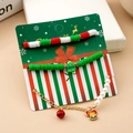 Three-piece Christmas bracelet set with reindeer bells and Santa charms on display card - S327 3Pcs Christmas Theme Bracelet Set With Soft Clay/Metal Chain/Pearl/Bells