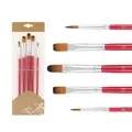 Red lacquer artist paint brushes set with 5 various synthetic hair nibs and silver ferrules - 5Pcs Red Mixed HB026HS / Red