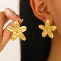 Macro detail of golden five-petal flower stud earring with delicate metallic textures - 18k Gold Plated Stainless Steel Flower Necklace (N-1076)