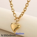 Poliertes goldfarbenes Herzanhänger-Halsband aus Edelstahl mit OT-Verschluss und langer Kette - Goldene Herzanhänger-Halskette (KN285602-Z)