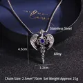 Collar de hombre con colgante de cruz y alas de ángel con gema azul en caja de regalo - Estilo Strass Azul (Con Cadena de Acero)