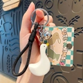 Cute white goose keychain with yellow beak, black woven lanyard and silver bell - White Goose