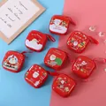 Red Christmas square tinplate coin purse featuring cartoon Santa and reindeer patterns - Square Christmas A