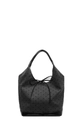 Borsa a secchiello grigio scuro con motivi a cuore nero e dettagli in ecopelle nera - Cuore Nero