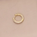 Macro detail of gold-plated hoop earring featuring micro-paved white cubic zirconia stones - 3# White Single