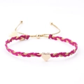 Handmade woven friendship bracelet in rose red and gold with a golden heart pendant - Rose Red Gold