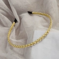 Elegant woven metal chain headband in bright gold finish with black fabric anti-slip ends - 8# Small Alloy Chain Headband