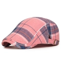 Berretto newsboy retrò a quadri rosa e blu scuro con fibbia in metallo regolabile - Rosa