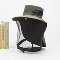 Olive green outdoor sun hat with wide brim and integrated fine mosquito netting - Veil Shawl / Army Green