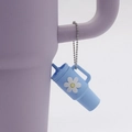 Mini light blue silicone straw cup keychain with a daisy detail and silver ball chain link - Keychain / Sky Blue Flower Cup with Bead Chain