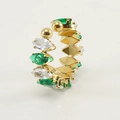 Adjustable 18K gold plated C-shape ring with green and white marquise cut crystals - Clear and Green