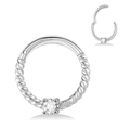 Anello per il naso a fune in argento con cerniera e gemma di zircone brillante - 5# Torsione di Zircone / 1.0mm x 8mm / Argento