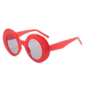 Retro oversized round sunglasses in vibrant red frame with gradient dark grey lenses - Red Frame Grey Lens