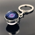 Solar system galaxy keychain with blue and purple nebula glass ball in silver metal - Purple Nebula