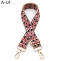 Close-up of ethnic style embroidered bag strap with floral patterns and gold metal buckles - A-14 Khaki Red