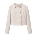 Chique beige korte blazer met dubbele rij gouden knopen en lange mouwen - XS / Tops / Beige