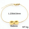 Gold stainless steel infinity snake chain bracelet with dimensions and weight specs - Gold Bracelet (KB190583-Z)