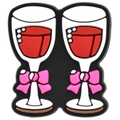 Cartoon red wine glass shoe charms with pink bows for DIY clog sandals accessories - EU 31