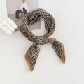 Elegant silk scarf featuring brown plaid pattern tied with a modern knot style - 65*65cm / Houndstooth Brown