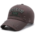 Dunkelbraune Vintage-Baseballkappe aus Baumwolle mit Boston-Stickerei und Used-Look - Grau