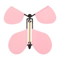 Pink macaron magic flying butterfly toy with mechanical rubber band power frame - Pink