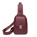 Red genuine leather crossbody chest bag featuring silver metallic V-shaped rivet patterns - Red