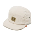 Detail of five-panel cream camper hat with woven label and metal side eyelets - M (56-58cm) / Beige