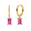 Orecchini a cerchio in argento S925 dorato con pendente in cristallo rosa rettangolare - Orecchini a Cerchio Rettangolari con Pietra Rosa / Oro/Rosa
