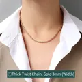 3mm wide golden rope chain necklace in titanium steel worn with a stylish outfit - 3mm Thick Gold Rope Chain 40cm