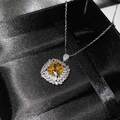 Luxuriöse Silberkette mit quadratischem gelben Edelstein und Kristallen in Geschenkbox - Gelb Zirkonia Anhänger Halskette (Mit Kette)