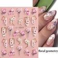 Detail of JI-5D05 pink floral 5D embossed nail stickers with golden geometric accents - JI-5D05 Pink White Camellia Golden Frame