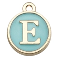 Light blue enamel letter E round charm with golden alloy frame for DIY jewelry - Letter E / 1 Piece (12x14mm) / Green