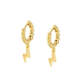 Minimalist S925 sterling silver gold beaded hoop earrings with lightning bolt pendants - Gold