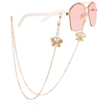 Pink lens sunglasses with gold frame and white pearl butterfly decorative chain - 6#-Butterfly Pearl Decoration Style