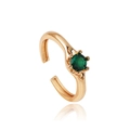 Adjustable gold-plated ring featuring a vibrant round emerald green zircon stone - One Size (Adjustable Open) / Round Zircon Four-Prong Simple Style (JZ353-4)