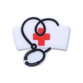 White silicone nurse hat focal bead with red cross and stethoscope for DIY pens - White Cross Stethoscope
