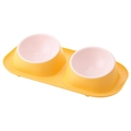 Modern double pet bowl with a yellow base and pink bowls for cats and small dogs - Yellow (White Plastic Bowl) / 41*22.5*8.5cm