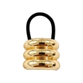 Minimalist punk style gold metal hair tie with triple-layered vertical rings design - Gold Triple Bar Smooth