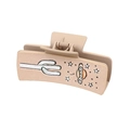 Beige square hair claw clip featuring cactus and UFO patterns with metal spring detail - 90026-UFO and Stars