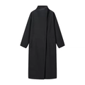 Elegant black long trench coat for women with standing collar and loose fit design - S / Black