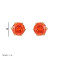 Orange round cut gemstone stud earrings with 6mm diameter in golden 6-prong setting - Gold-Red Zirconia
