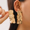 Chic irregular wavy gold metal drop earrings for women with unique textured finish - Gold Irregular Wave Long Style (5187)