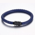 Dunkelblau geflochtenes Mikrofaser-Lederarmband für Herren mit schwarzem Edelstahlverschluss - Blau